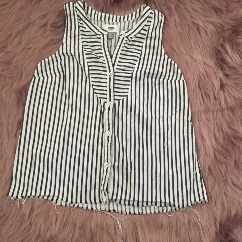 Old Navy Women XS Tank Top Button Front Navy Whit